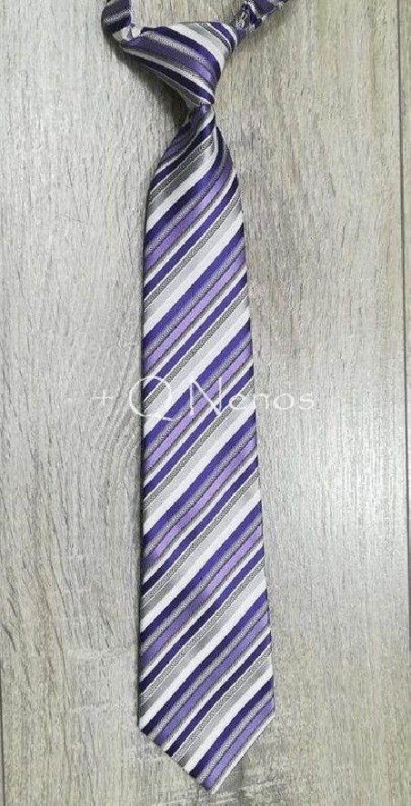 Corbata Niño Golosinas Estampada Rayas Morado/Plata LC005