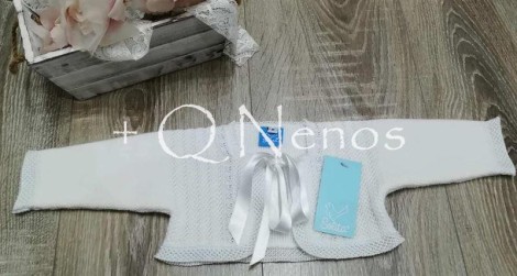 Chaqueta Bautizo Punto Solita Lazo Blanco S5804
