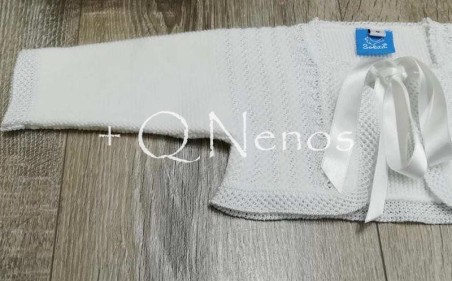 Chaqueta Bautizo Punto Solita Lazo Blanco S5804