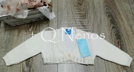 Chaqueta Bautizo Punto Solita Cuello Pico Puntillas S5406