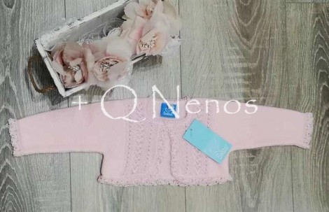 Chaqueta Bautizo Punto Solita  Rosa S5308