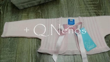 Chaqueta Bautizo Punto Solita  Lazo Rosa S5804