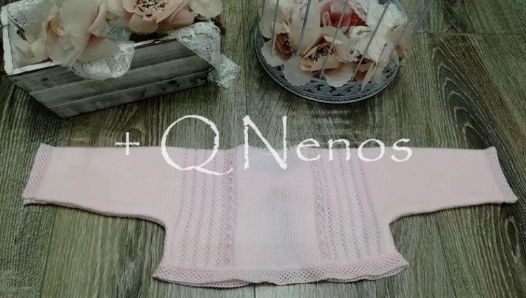 Chaqueta Bautizo Punto Solita  Lazo Rosa S5804