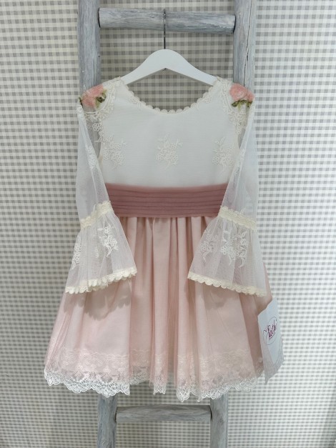Vestido Ceremonia Bordado Rosa Pathi Colección PC2407