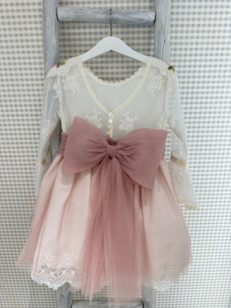 Vestido Ceremonia Bordado Rosa Pathi Colección PC2407