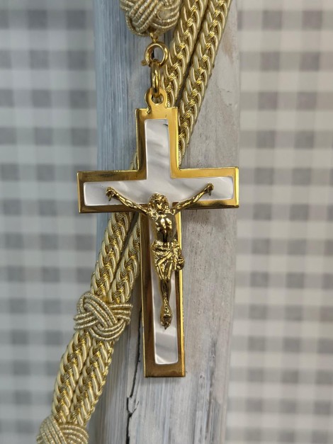 Cruz clásica comunión nácar/ cordón dorado EC27-EC01