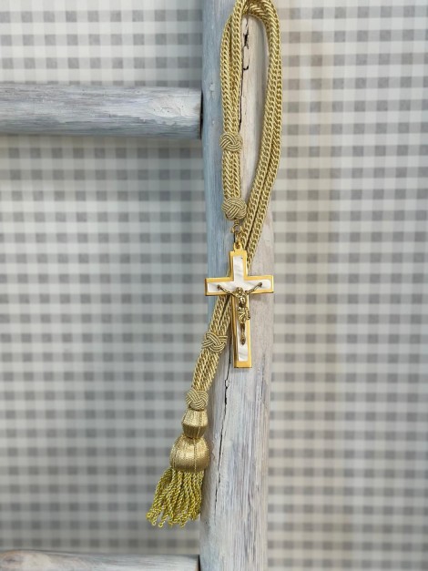 Cruz clásica comunión nácar/ cordón dorado EC27-EC01 2