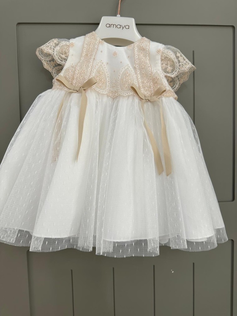 VESTIDO BAUTIZO BLANCO/TOSTADO