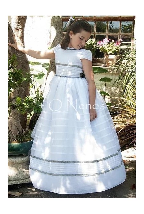 Vestido Comunión Clásico Organdí Suizo Mamen Blanco/Gris...