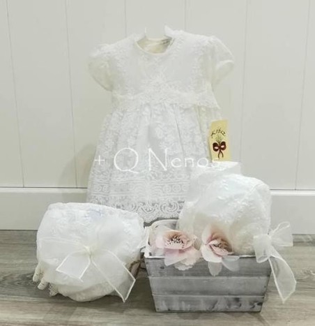 Jesusito Bautizo/Ceremonia Kobez Tul Bordado Beige Capota Volante K17716