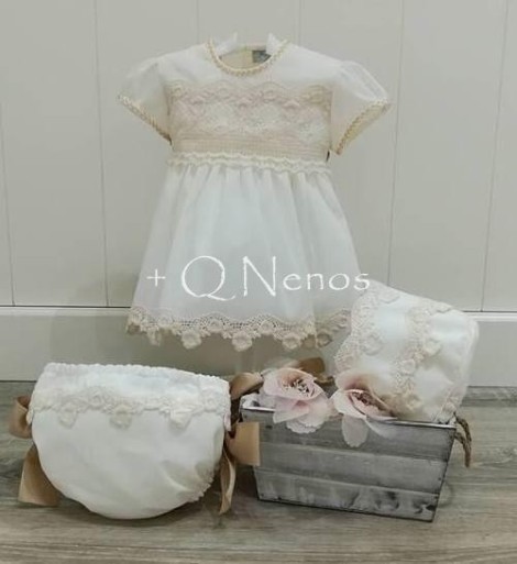 Jesusito Bautizo/Ceremonia Kobez   Puntilla Beige Capota...