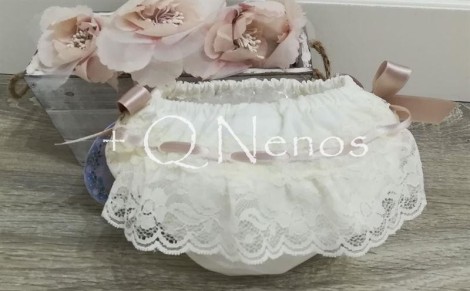 Cubre Bautizo Lazos Beige/Rosa Empolvado  AT596