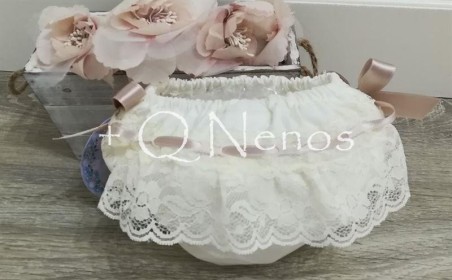 Cubre Bautizo Lazos Beige/Rosa Empolvado  AT596