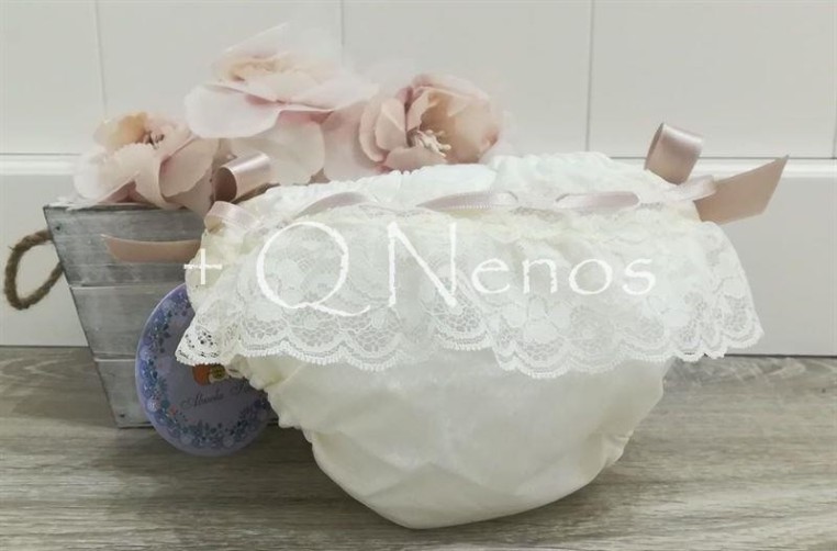 Cubre Bautizo Lazos Beige/Rosa Empolvado  AT596