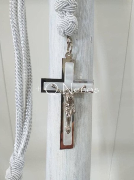 Cruz Nácar Clásica / Cordón Plata Comunión EC27-C01